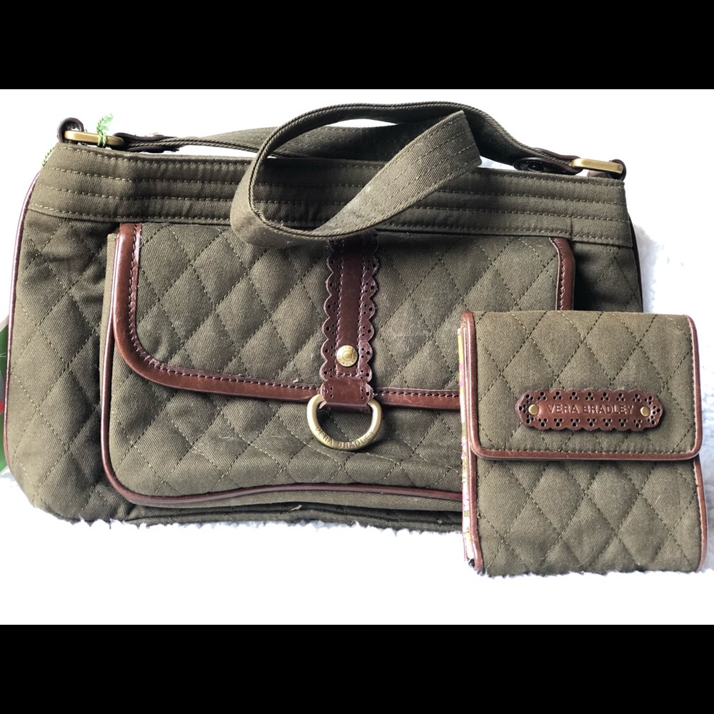 Vera Bradley Olive Green Shoulder Bag with Wallet